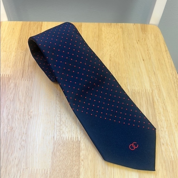 Oleg Cassini by Burma Men’s Logo Dotted Red Navy Tie - Picture 1 of 7